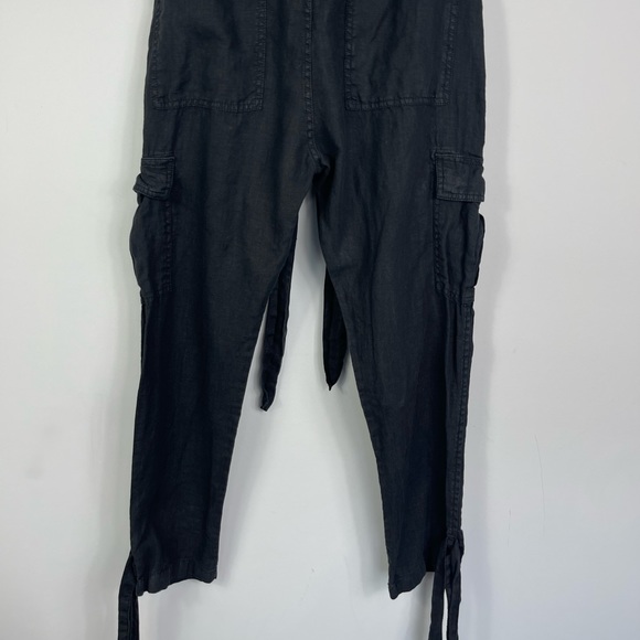 JOIE Erlette Cropped Linen Cargo Pants High Waisted Slouch Waist Ankle Tie Black - Picture 10 of 15